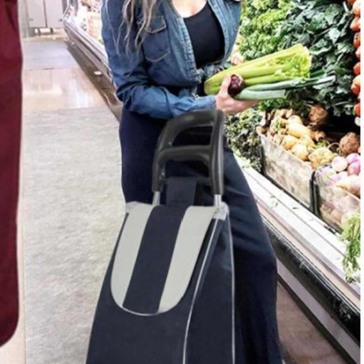COCHE GRANDE CARRITO COMPRAS BOLSO MERCADO HOGAR CON BOLSILLO Y CIERRE AZUL OSCURO, marca GENERICO - Foto 2