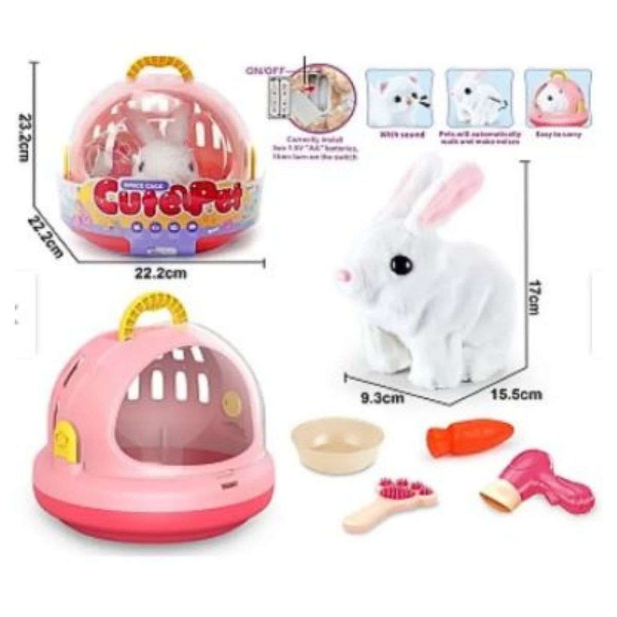 GENERICO - Conejito Interactivo con Sonido + Accesorios  ¡Tu Mascota Ideal