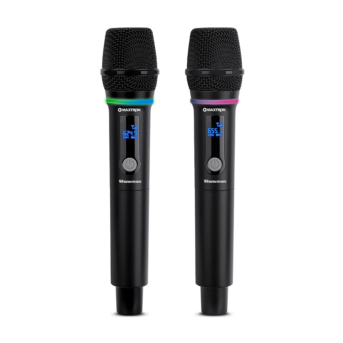 MAXTRON - Microfono Dual recargable Inalambrico RGB de largo alcance  plug 6,35 Maxtron Showman - MX 7268 WL