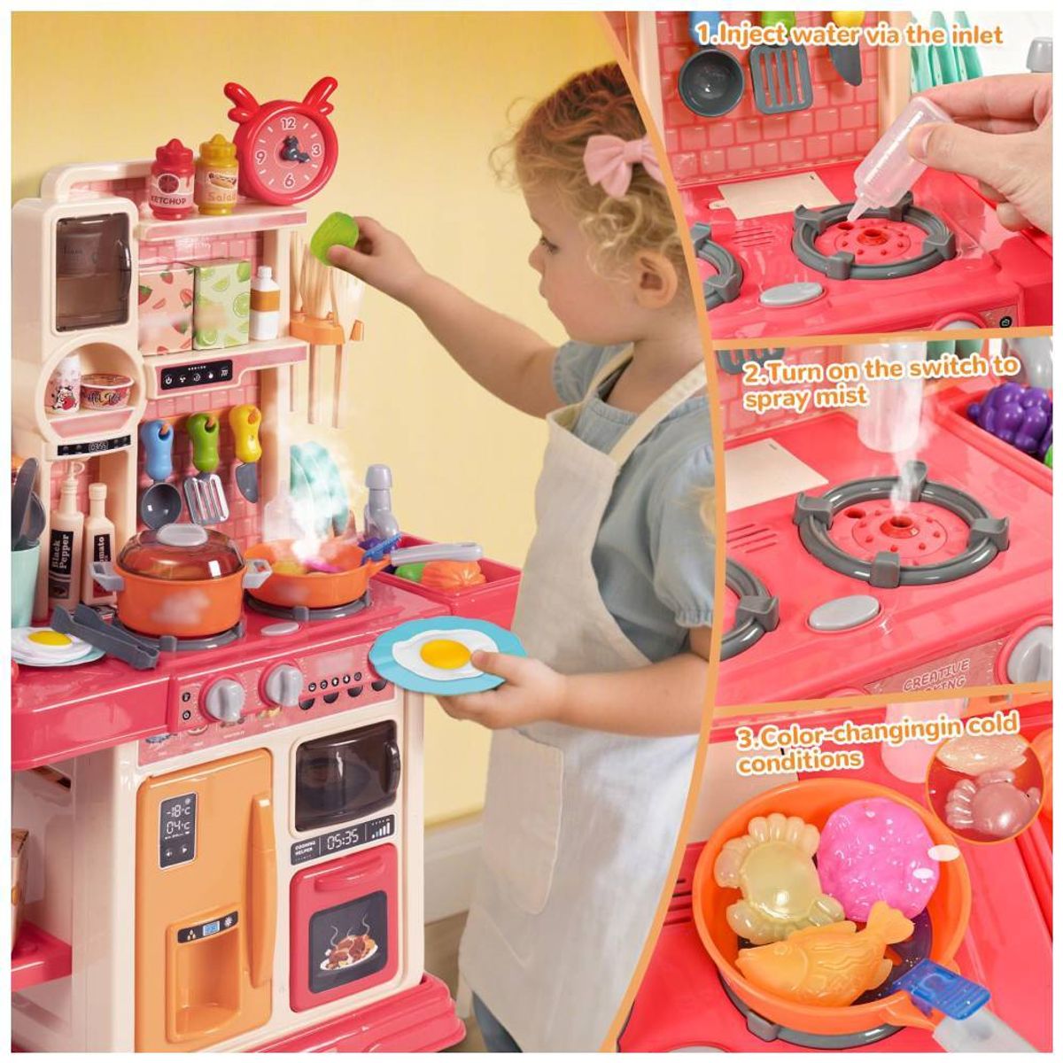 GENERICO - Cocina Infantil con Luz Sonido y Vapor Juego de Cocina con Accesorios para Niños