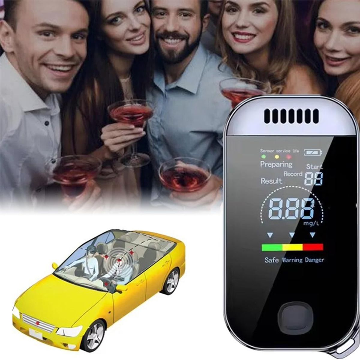 GENERICO - Alcoholimetro Digital de Aliento Recargable Tipo Llavero