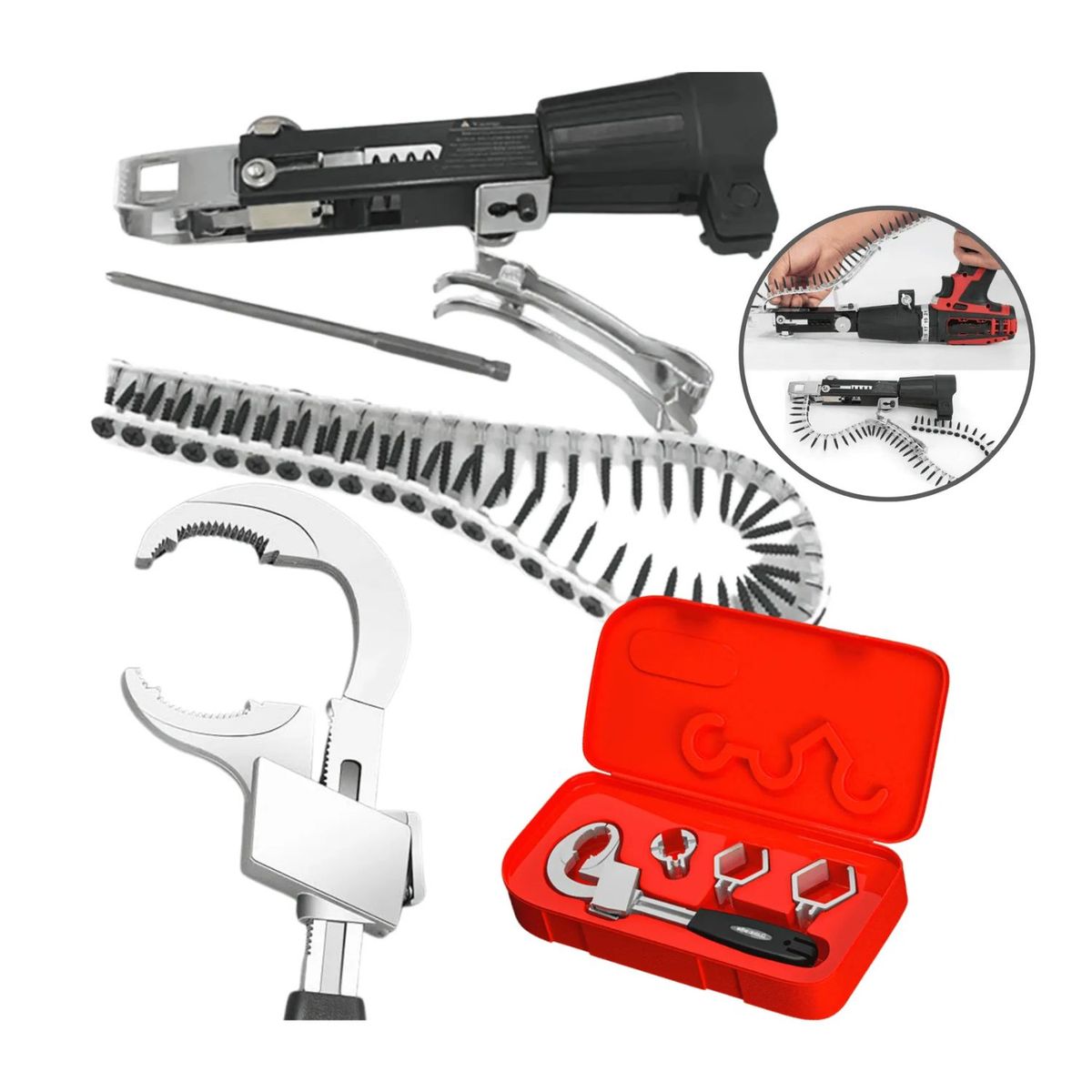 ROHS - LLAVE GASFITERIA PROFESIONAL + ADAPTADOR DE PISTOLA PARA CLAVOS