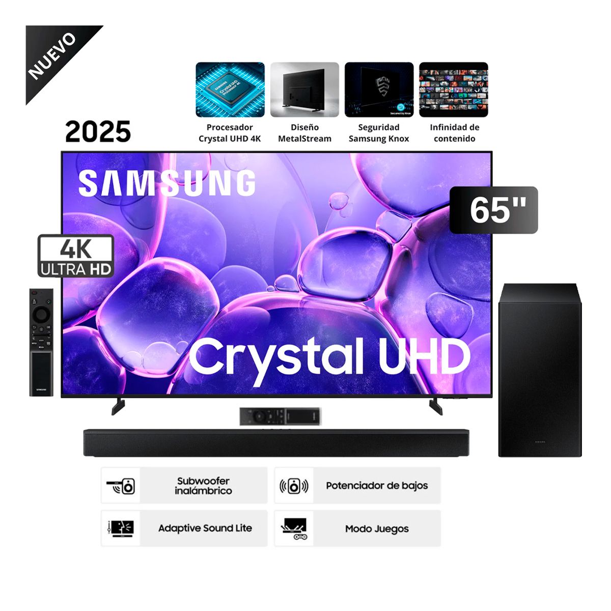 SAMSUNG - Televisor Samsung 65” Crystal 4K 65U8000F + Soundbar Samsung HW-B450
