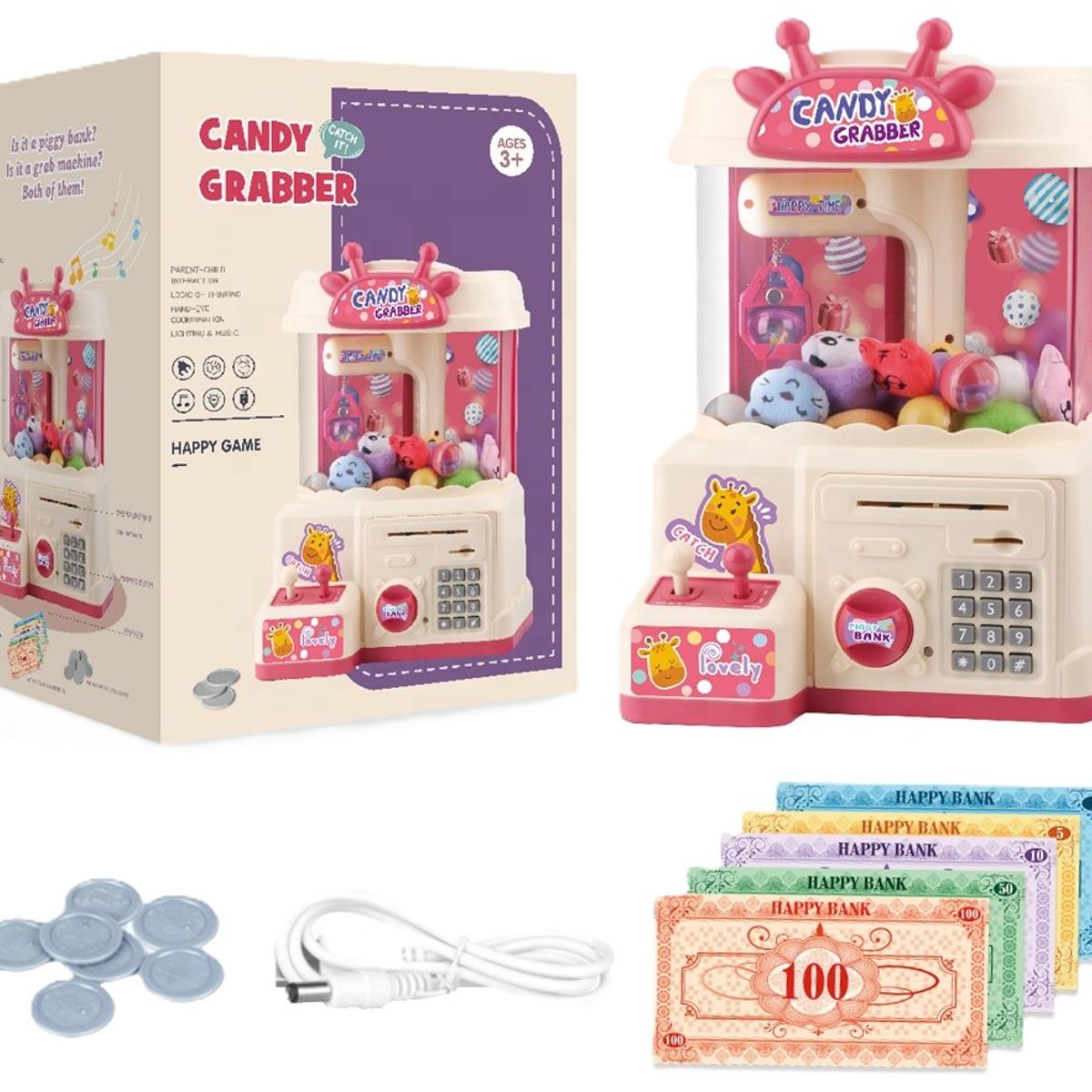 GENERICO - Maquina De Garra Atrapa Peluches con alcancia Gashapon - ROSADO