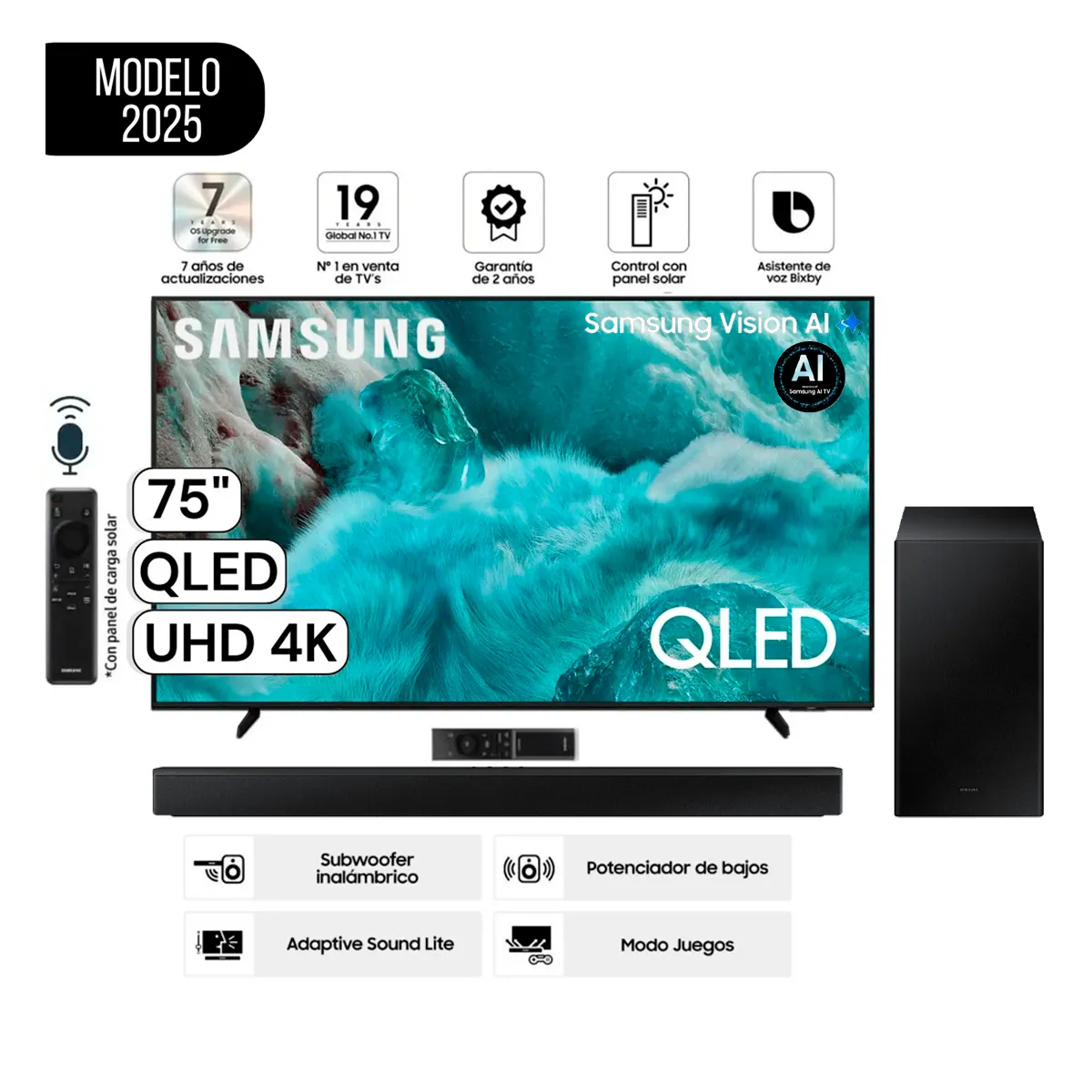 SAMSUNG - Televisor 75 Qled Q7f Vision Ai Smart Tv 2025 (QN75Q7FAAGXPE) +  Soundbar Samsung HW-B450