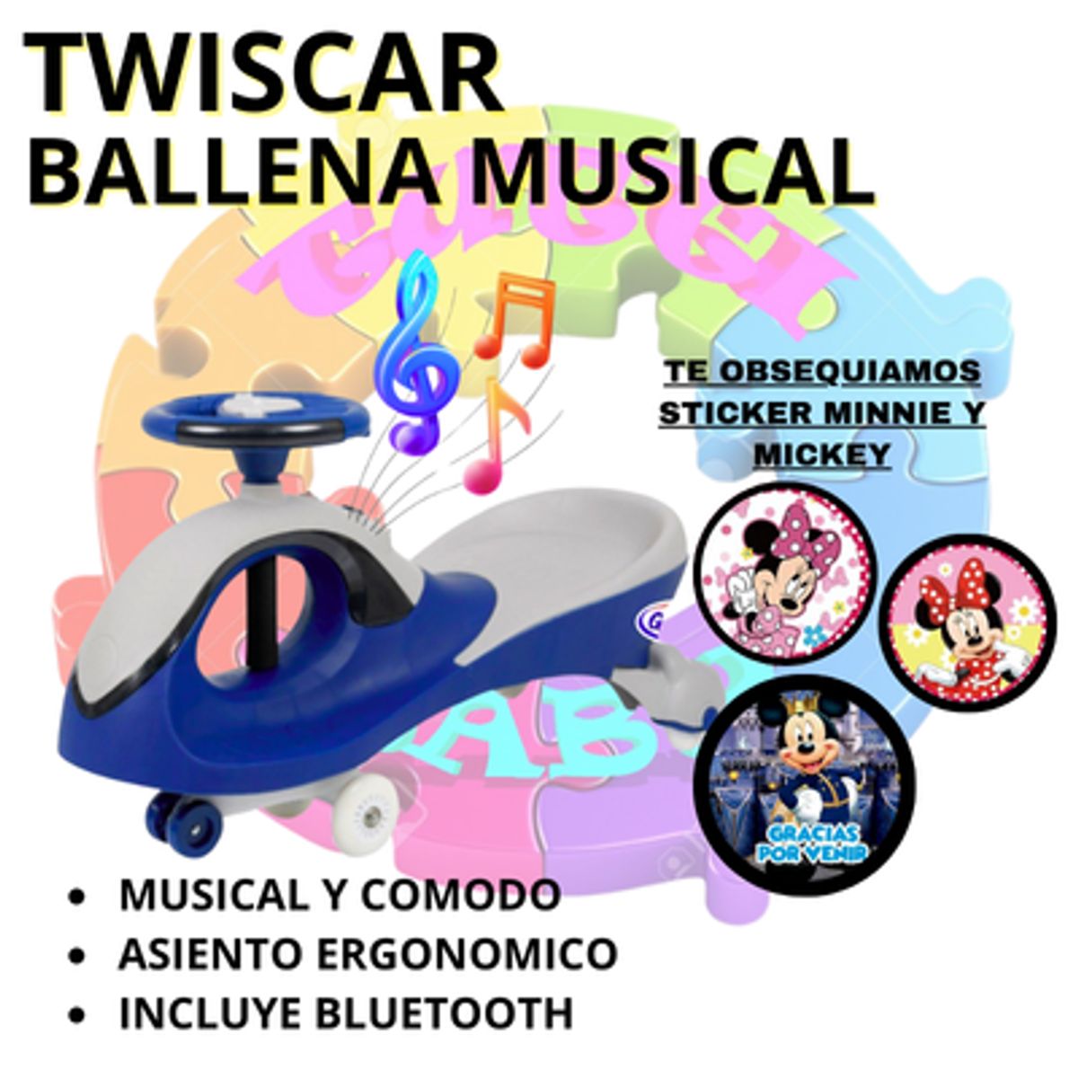 EBABY - TWISCAR BALLENA MUSICAL CON BLUETOOTH + OBSEQUIO STICKER MINNIE Y MICKEY