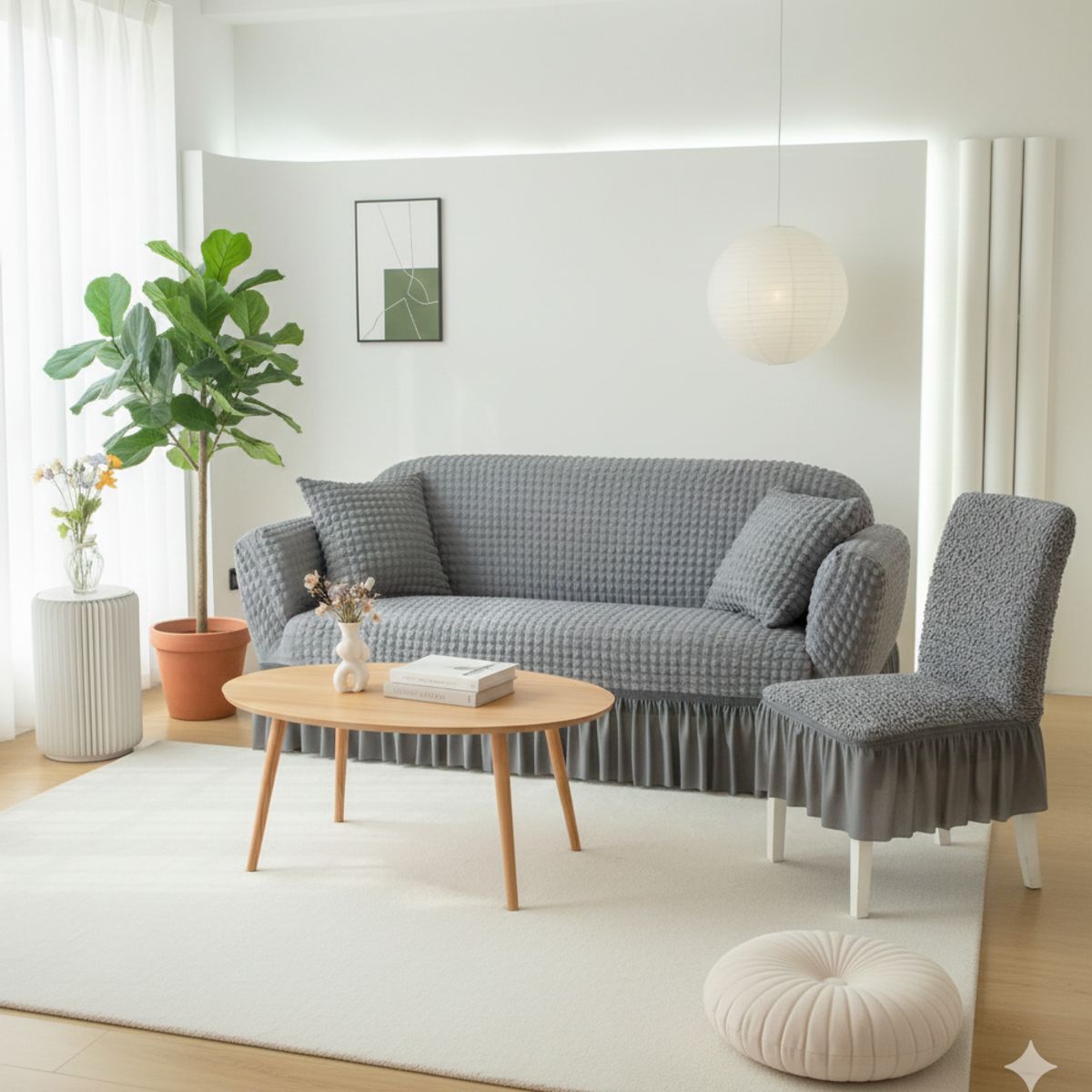 SALA FABULOSA - Pack Mueble 3-2-1 con  funda de silla(8pzs) en burbuja - Gris