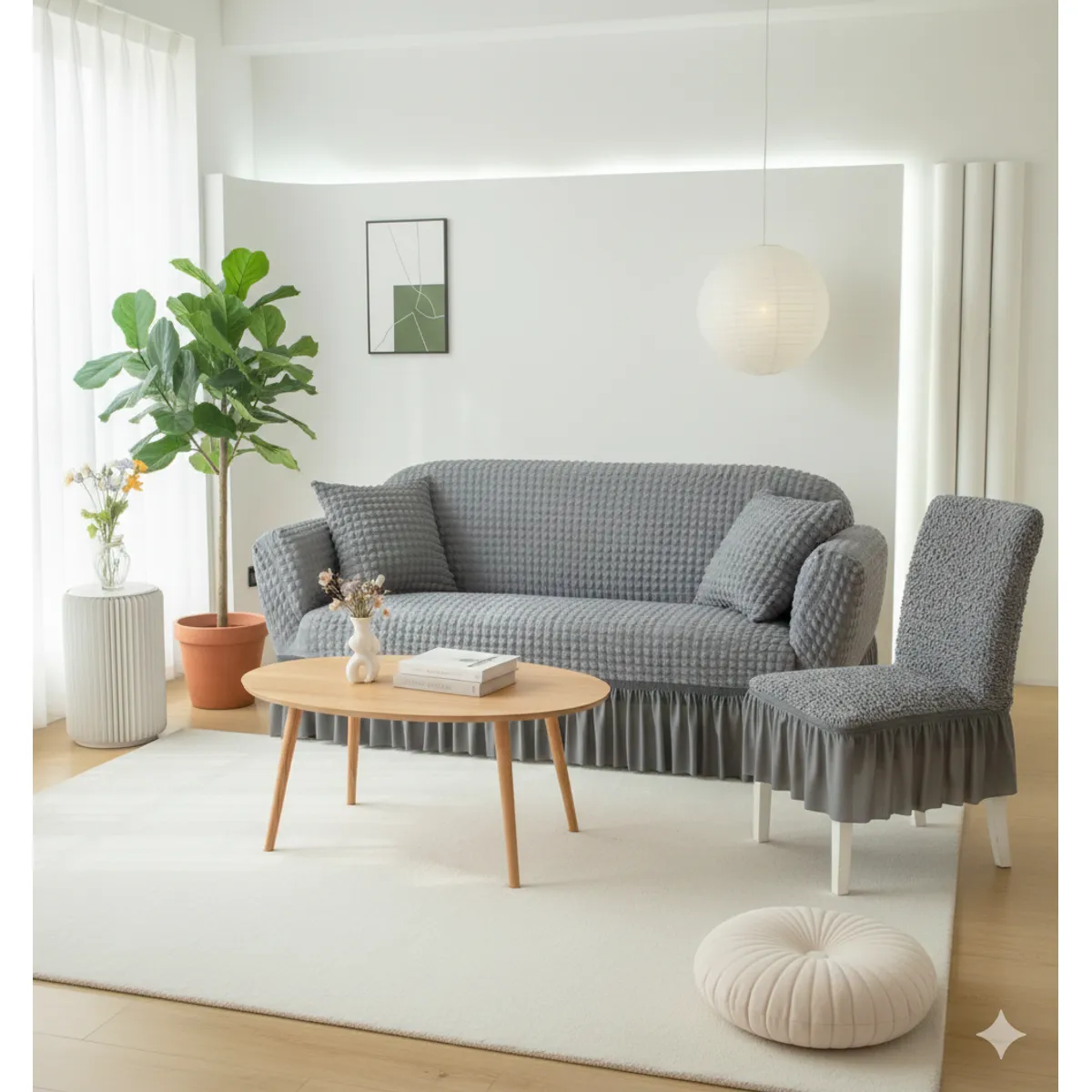 SALA FABULOSA - Pack Mueble 3-2-1 con  funda de silla(8pzs) en burbuja - Gris