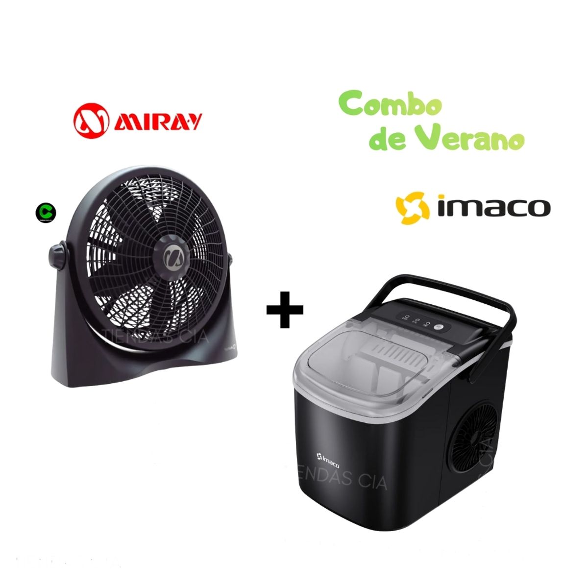 IMACO - Combo Maquina de Hielo Imaco y Ventilador Miray
