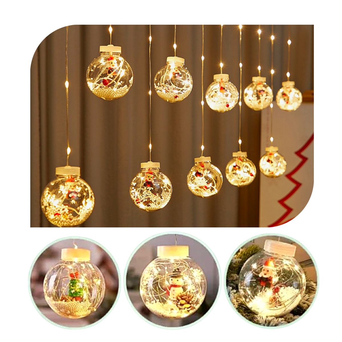 GENERICO - Cortina Luces de Navidad Led 3m  Esferas Cálida Ambar Dorada Decoración Navideña