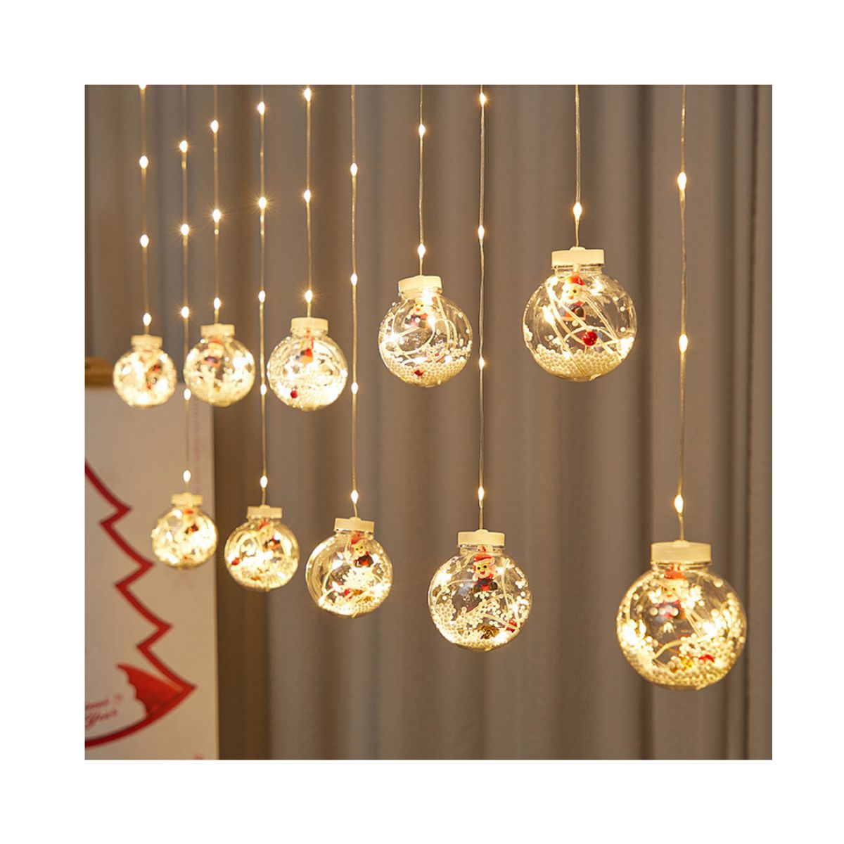 GENERICO - Cortina Luces de Navidad Led 3m  Esferas Cálida Ambar Dorada Decoración Navideña