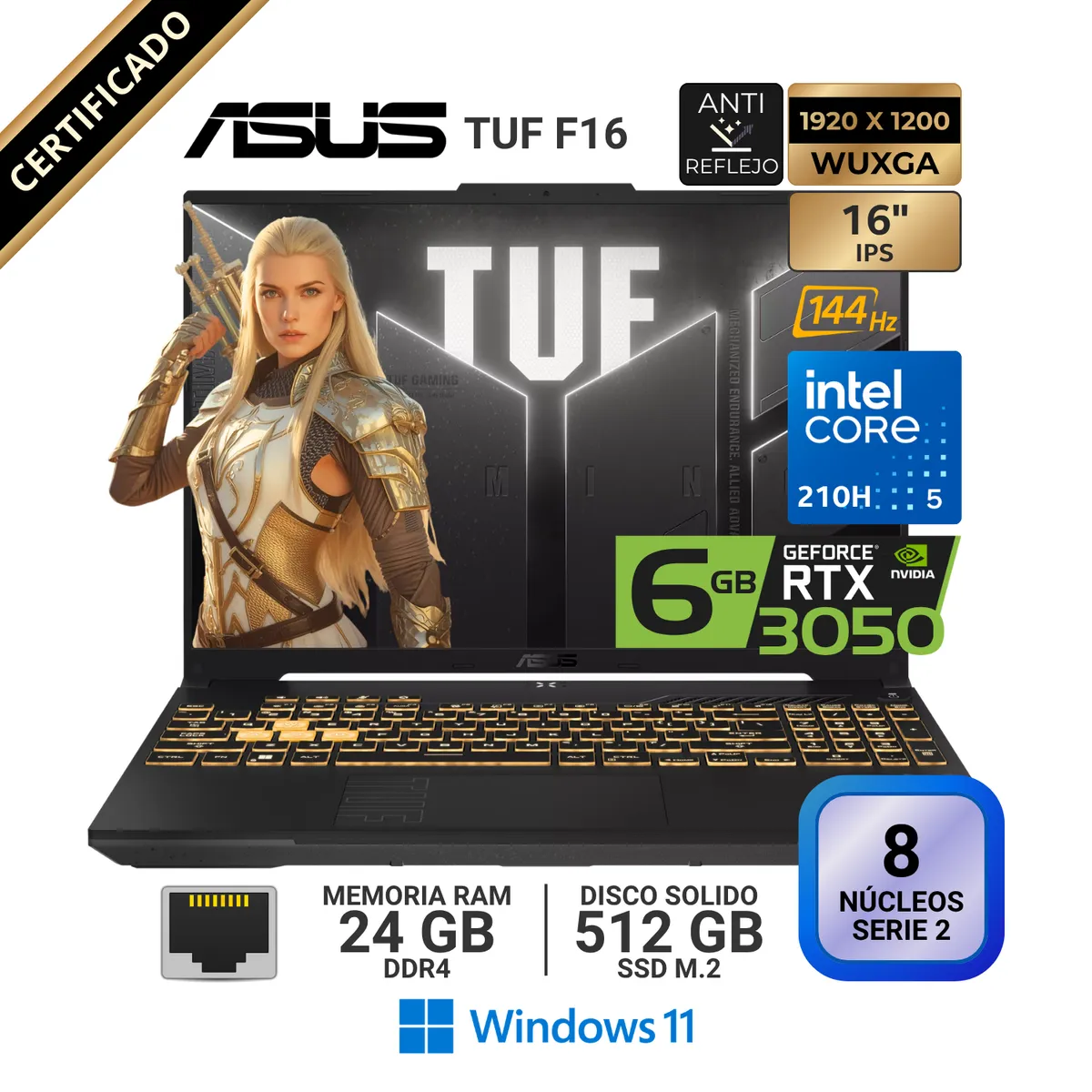 ASUS - Laptop Asus TUF F16 FX607VJ-RL016 16" WUXGA IPS, Core 5 210H, RAM 24GB, SSD 512GB, RTX 3050 6GB, Win