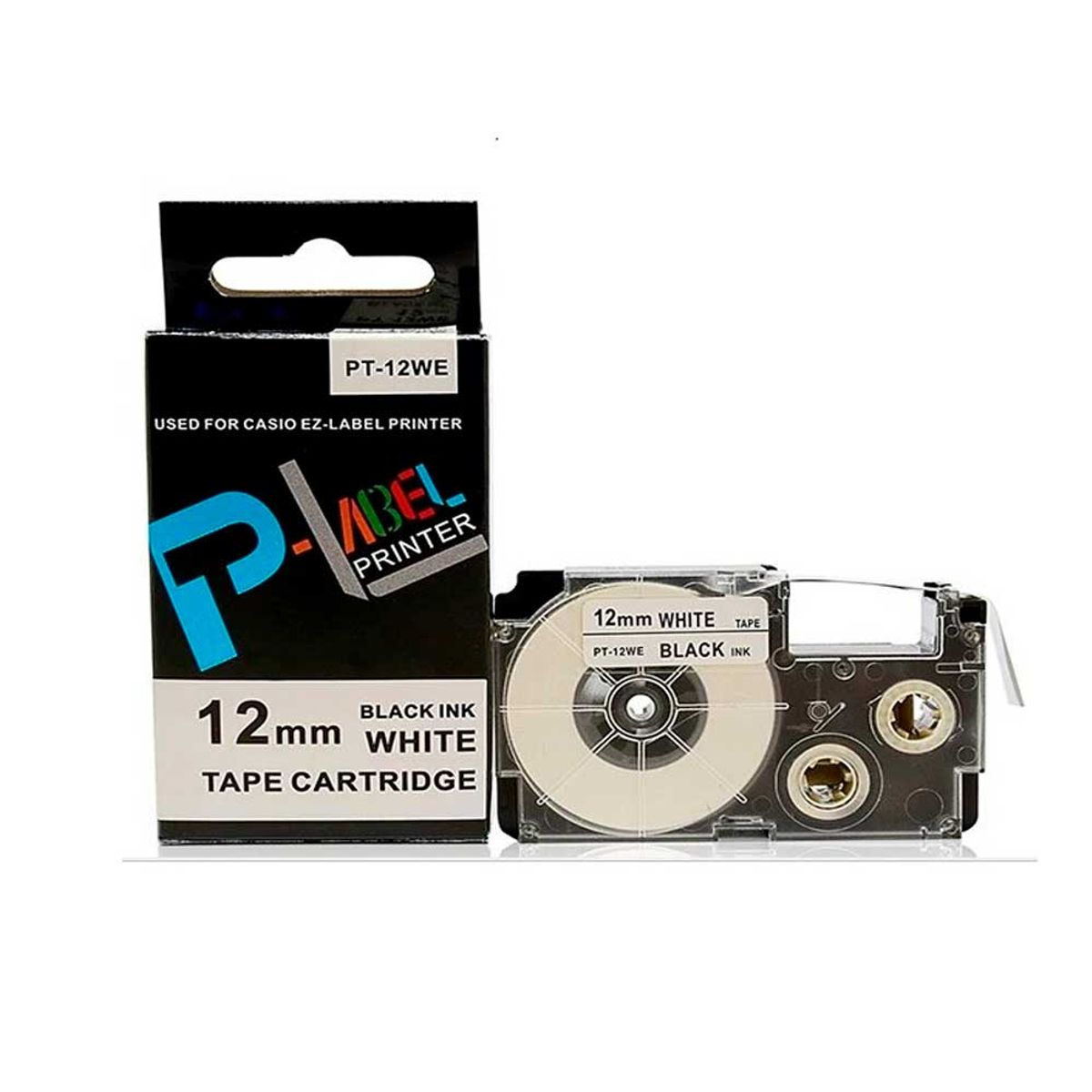 CASIO - CINTA PARA ETIQUETADORA CASIO PT-12WE 12MM X 8METROS CASETE LETRA NEGRO