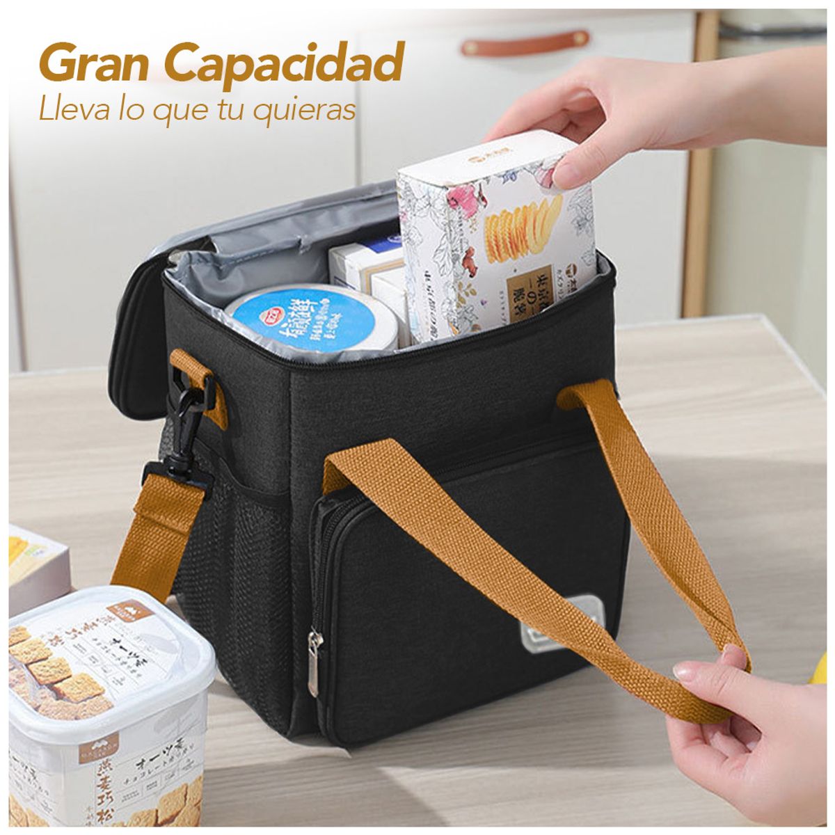 KELLER - Lonchera Térmica Impermeable con Correa Negro X57