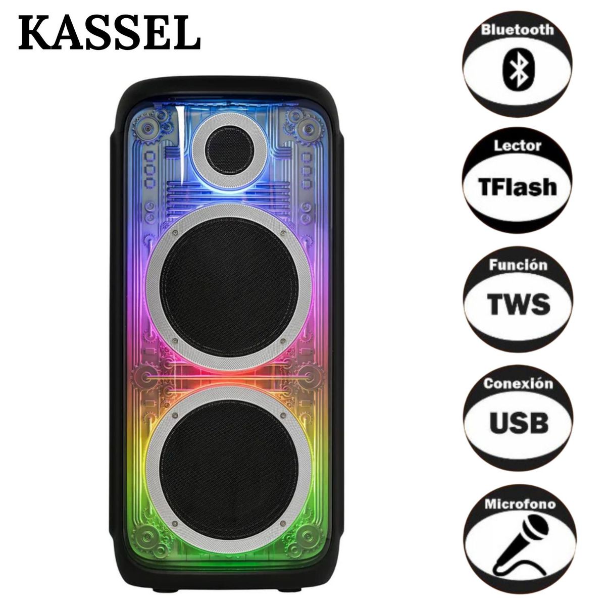 GENERICO - Parlante Torre Portátil K2825  USB BT  TWS LUCES RGB Karaoke
