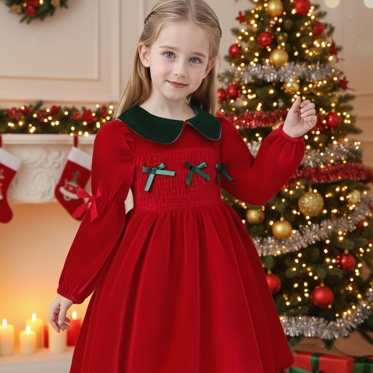 GENERICO - VESTIDO DE NIÑA NAVIDAD - MANGA LARGA