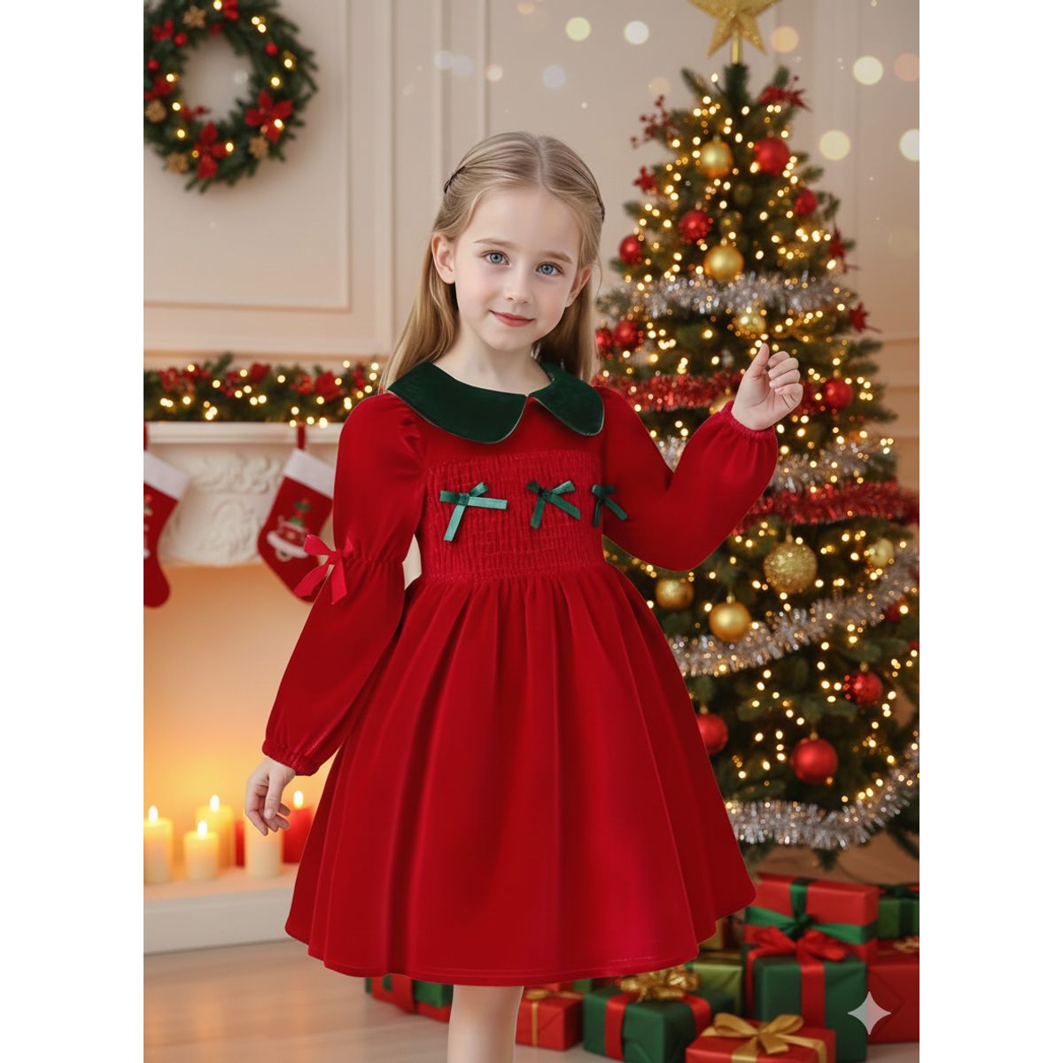 GENERICO - VESTIDO DE NIÑA NAVIDAD - MANGA LARGA