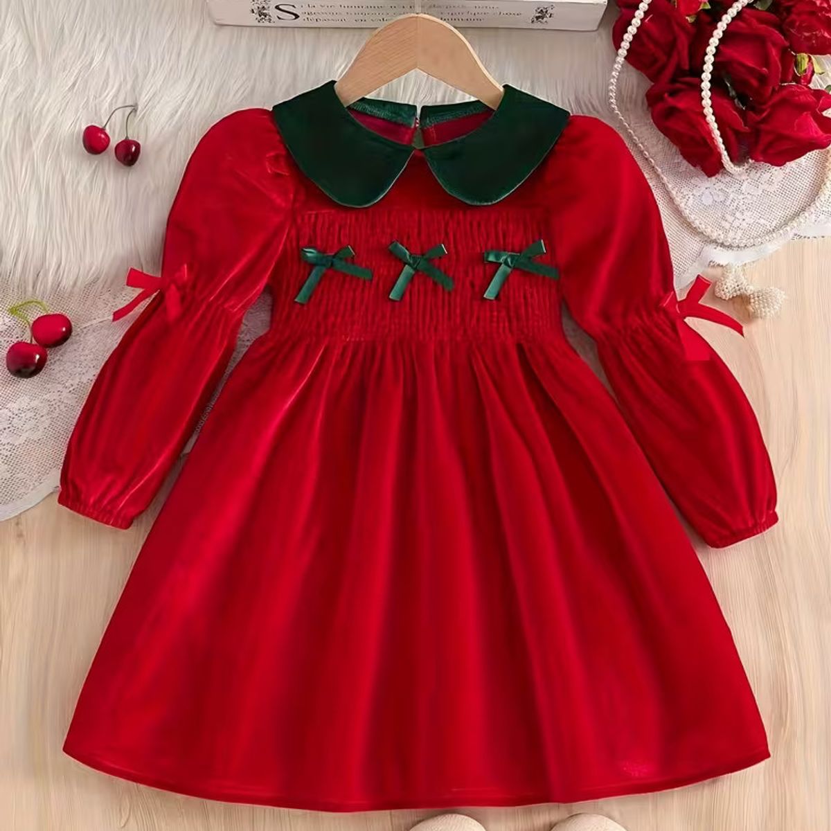 GENERICO - VESTIDO DE NIÑA NAVIDAD - MANGA LARGA