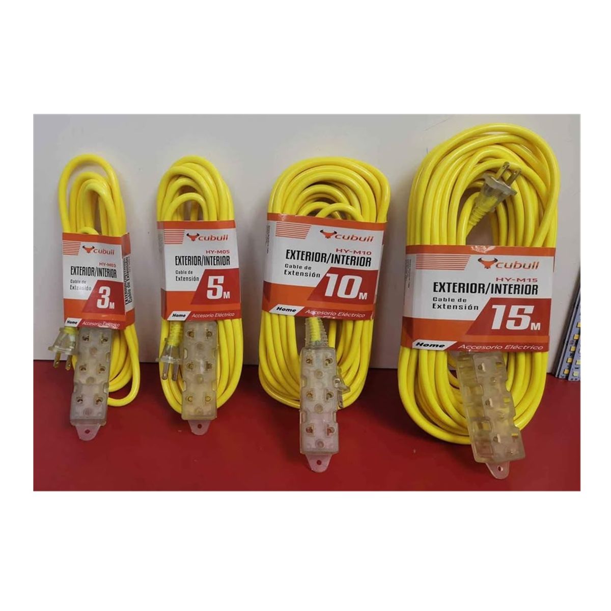 CUBULL - EXTENSIÓN AMARILLA ELÉCTRICA 15MT CABLE VULCANIZADO 3 TOMAS - CUBULL