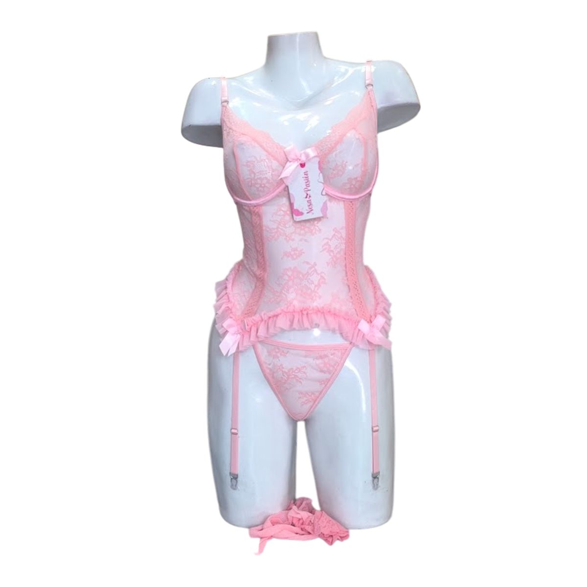 GENERICO - LENCERIA DE ENCAJE CON PORTALIGAS ROSADO