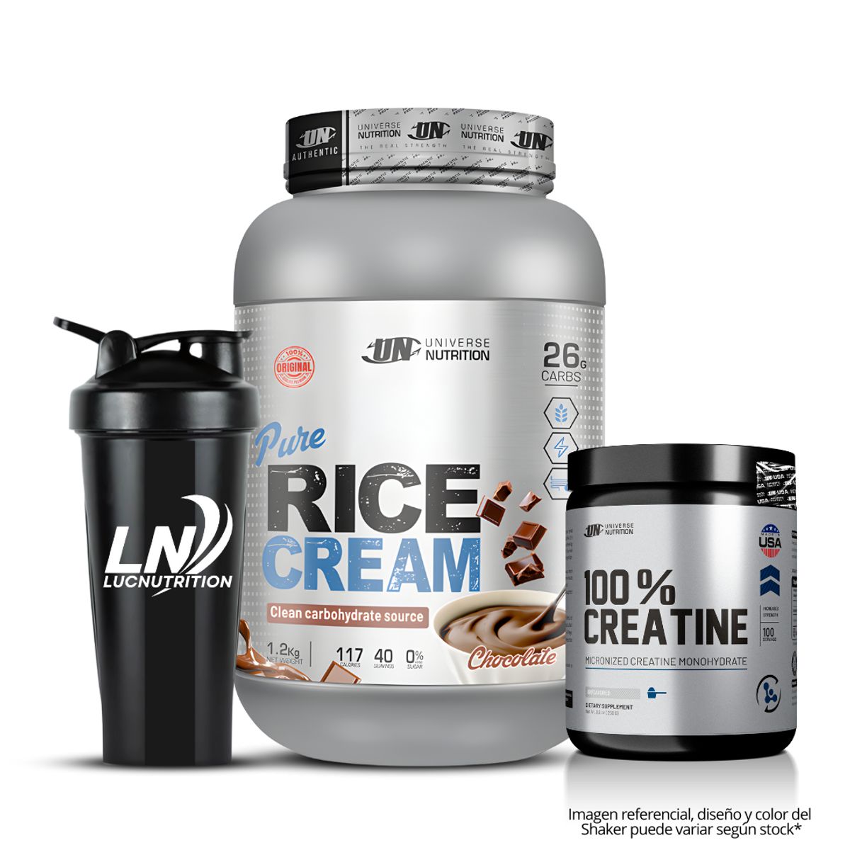 UNIVERSE NUTRITION - Crema de Arroz Universe Nutrition 1.2 kg - Chocolate + Creatina Universe Nutrition 250 g + Shaker