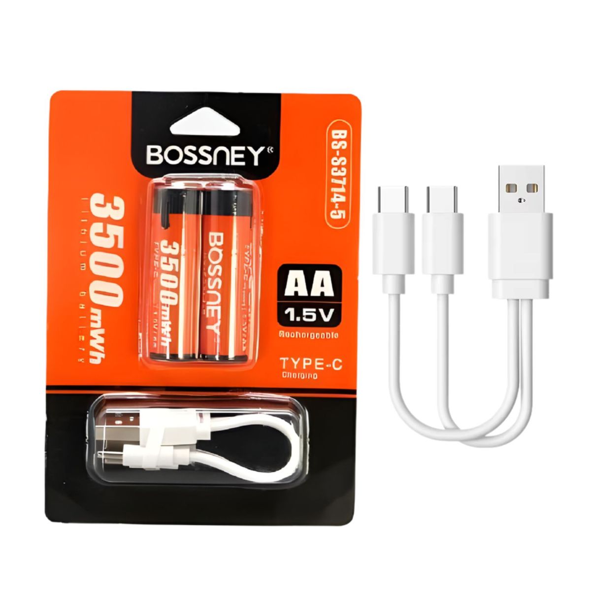 GENERICO - Pilas AA Recargables Bossney 3500mWh 15V de Litio con Puerto Type-C  Pack x2