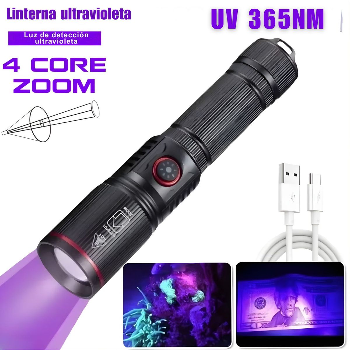 OEM - Linterna Ultravioleta 365nm Profesional Para Detección de Manchas Bil1etes y Pasaportes SV96