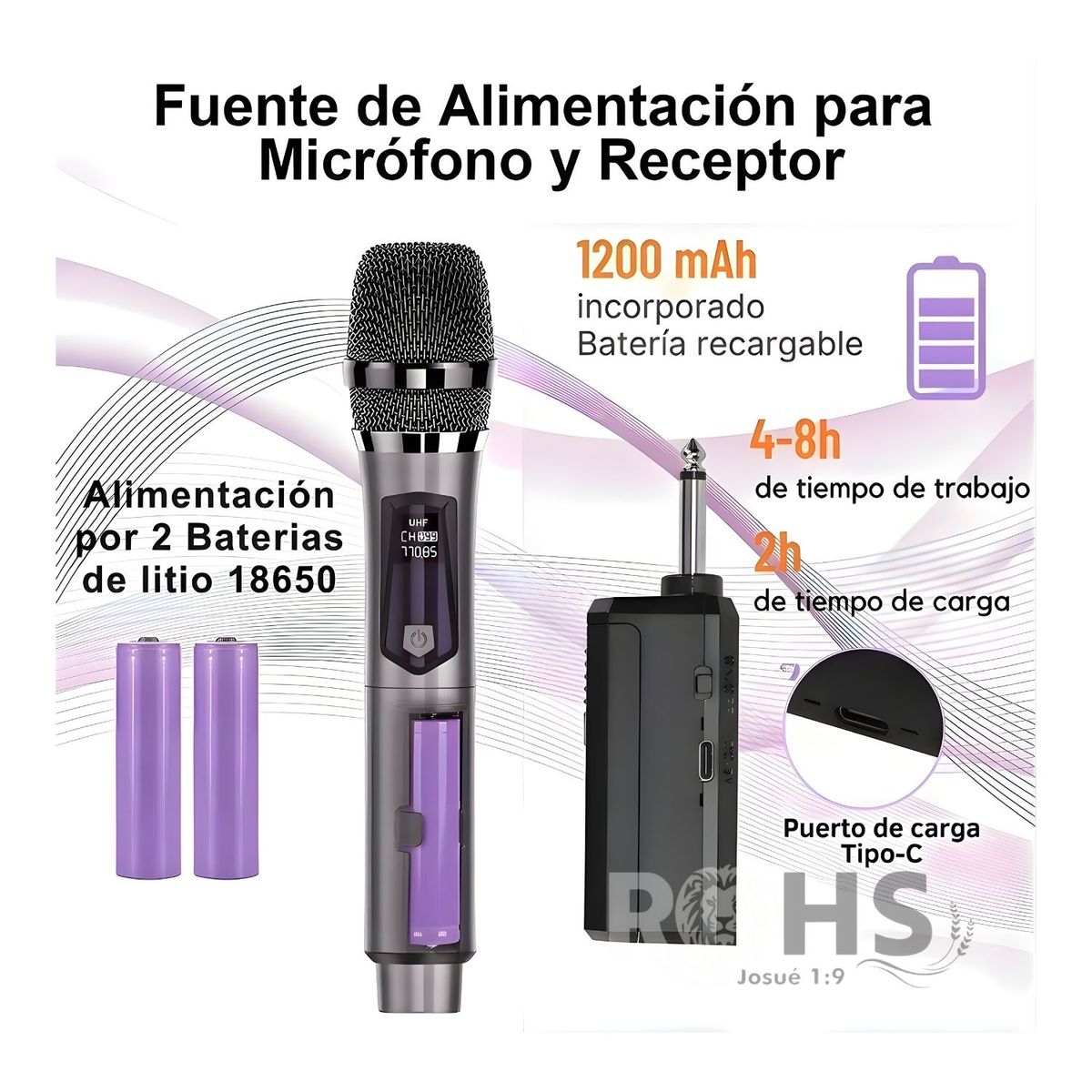 OEM - Micrófonos inalámbricos UHF profesionales Kimiso KMS-902MC con DSP antirruido, alcance 40 m