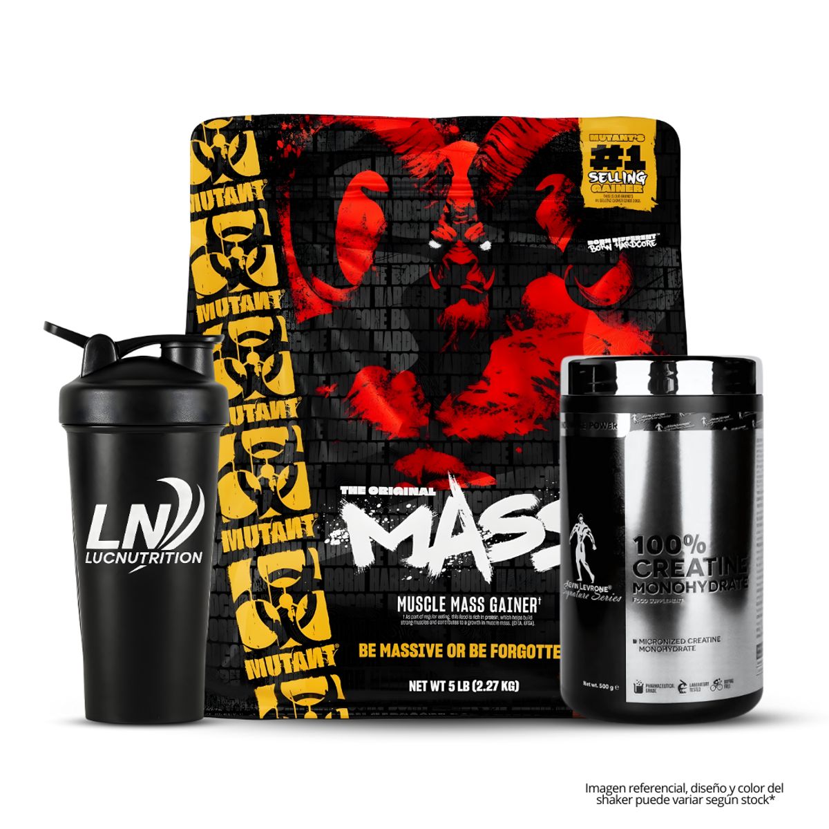 MUTANT - Mutant Mass 5 LB Mass Gainer Mutant - Vainilla Ice Cream + Creatina Kevin Levrone 500 g + Shaker