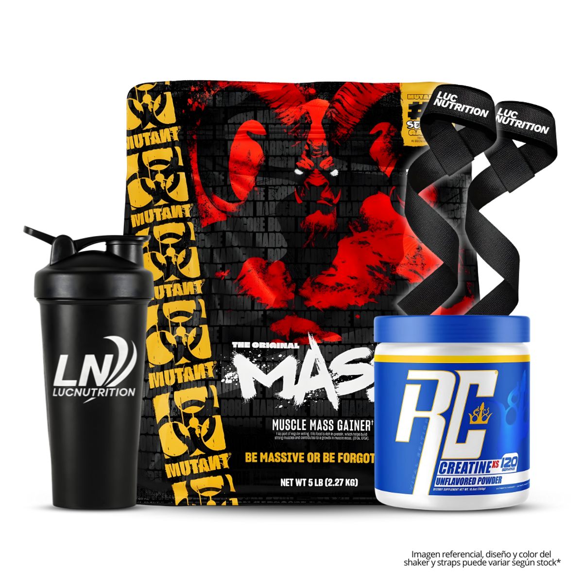 MUTANT - Mutant Mass 5 LB Mass Gainer - Vainilla Ice Cream + Creatina Ronnie Coleman 300 g + Shaker + Straps