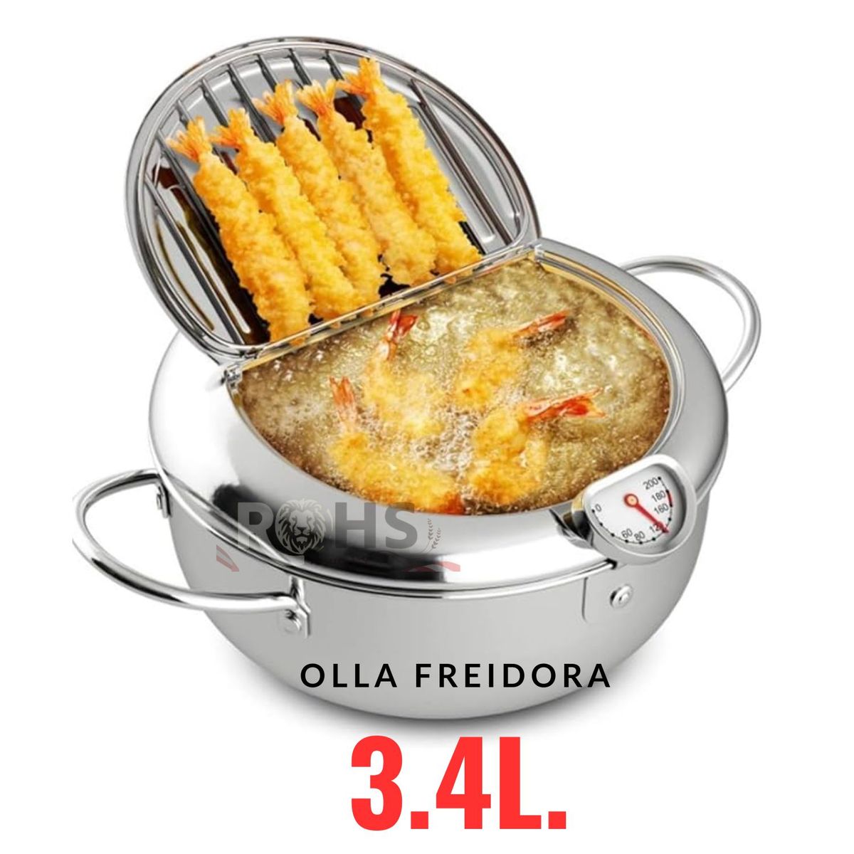 ROHS - Olla Freidora de Acero Inoxidable 304 con Termómetro de 3.4L