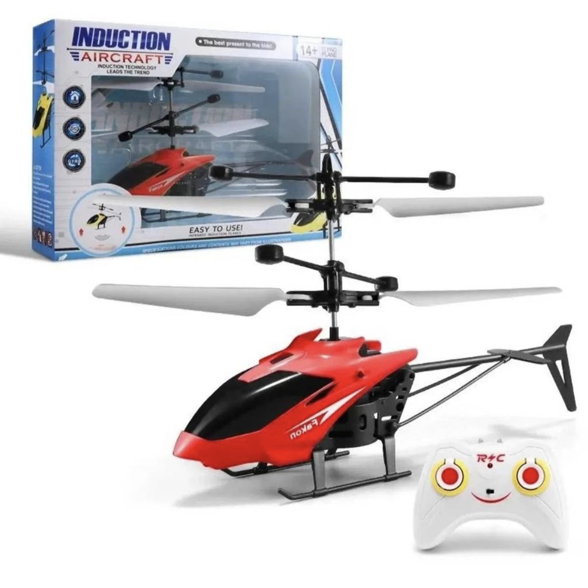 GENERICO - Helicóptero a control remoto recargable con sensor de movimiento para niños - Rojo