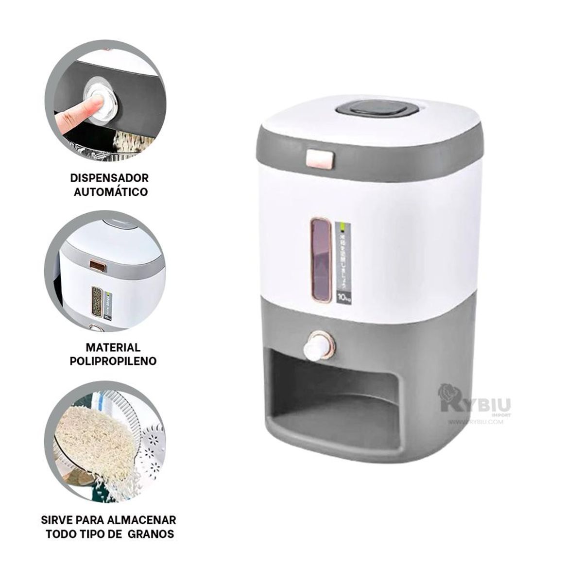 GENERICO - DISPENSADOR DE ARROZ, MENESTRAS Y OTROS CAPACIDAD 10 KILOS COLOR VERDE/BLANCO