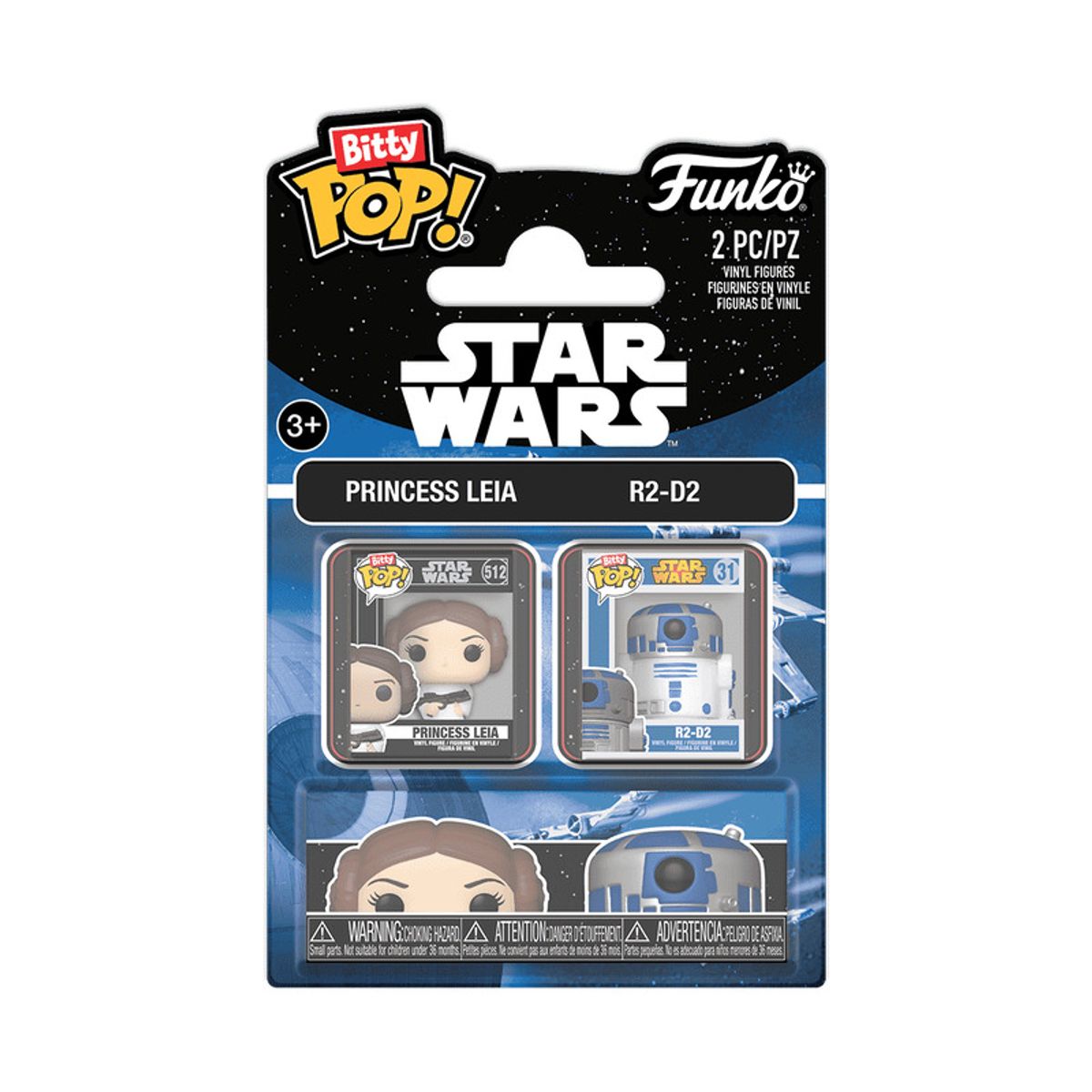 FUNKO - Bitty Pop Princesa Leia y R2-D2 Pack de 2 Mini Figuras