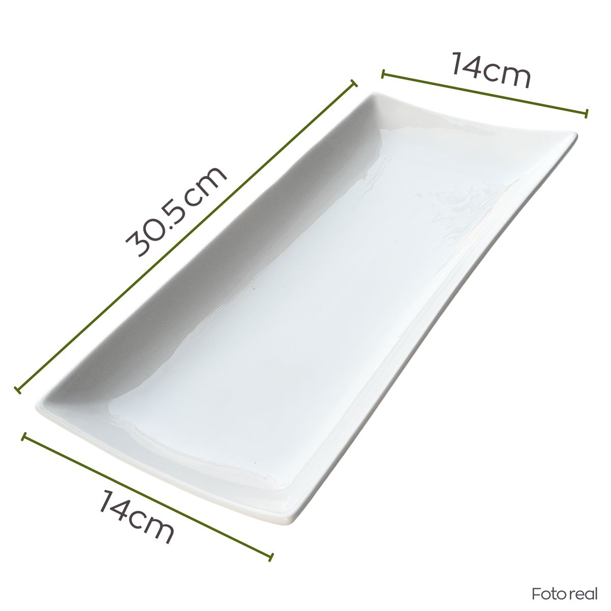 GENERICO - Fuente Rectangular de Loza Blanca Fina Profesional 30cm 12 pulgadas - Azafate de Cerámica Duradero