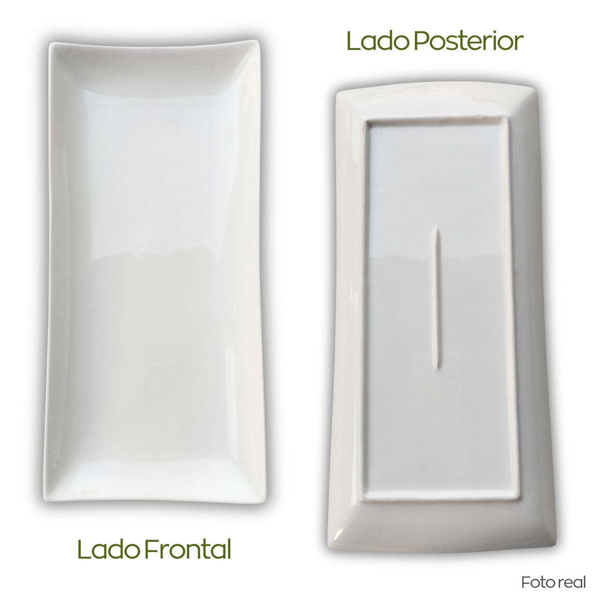 GENERICO - Fuente Rectangular de Loza Fina 12 pulgadas 30cm Largo PACK x2 - Plato Alargado de Cerámica Blanca