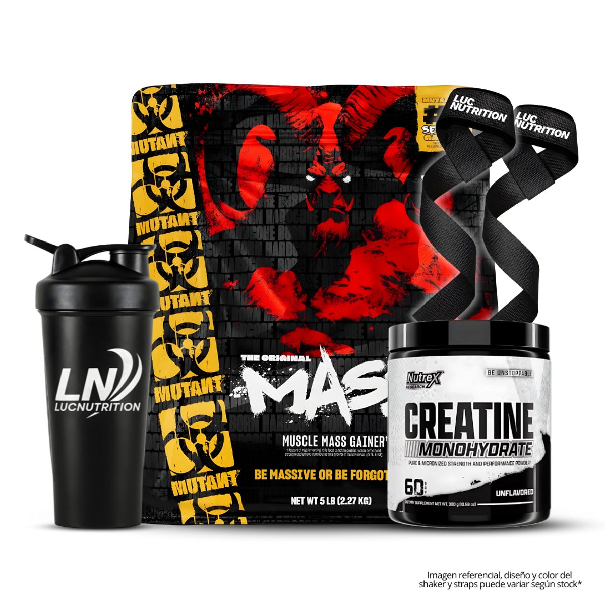 MUTANT - Mutant Mass 5 LB Mass Gainer - Vainilla Ice Cream + Creatina Nutrex Research 300 g + Shaker + Straps