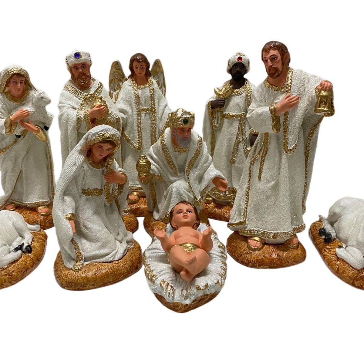 GENERICO - Nacimiento Pesebre 11 piezas blanco escarchado