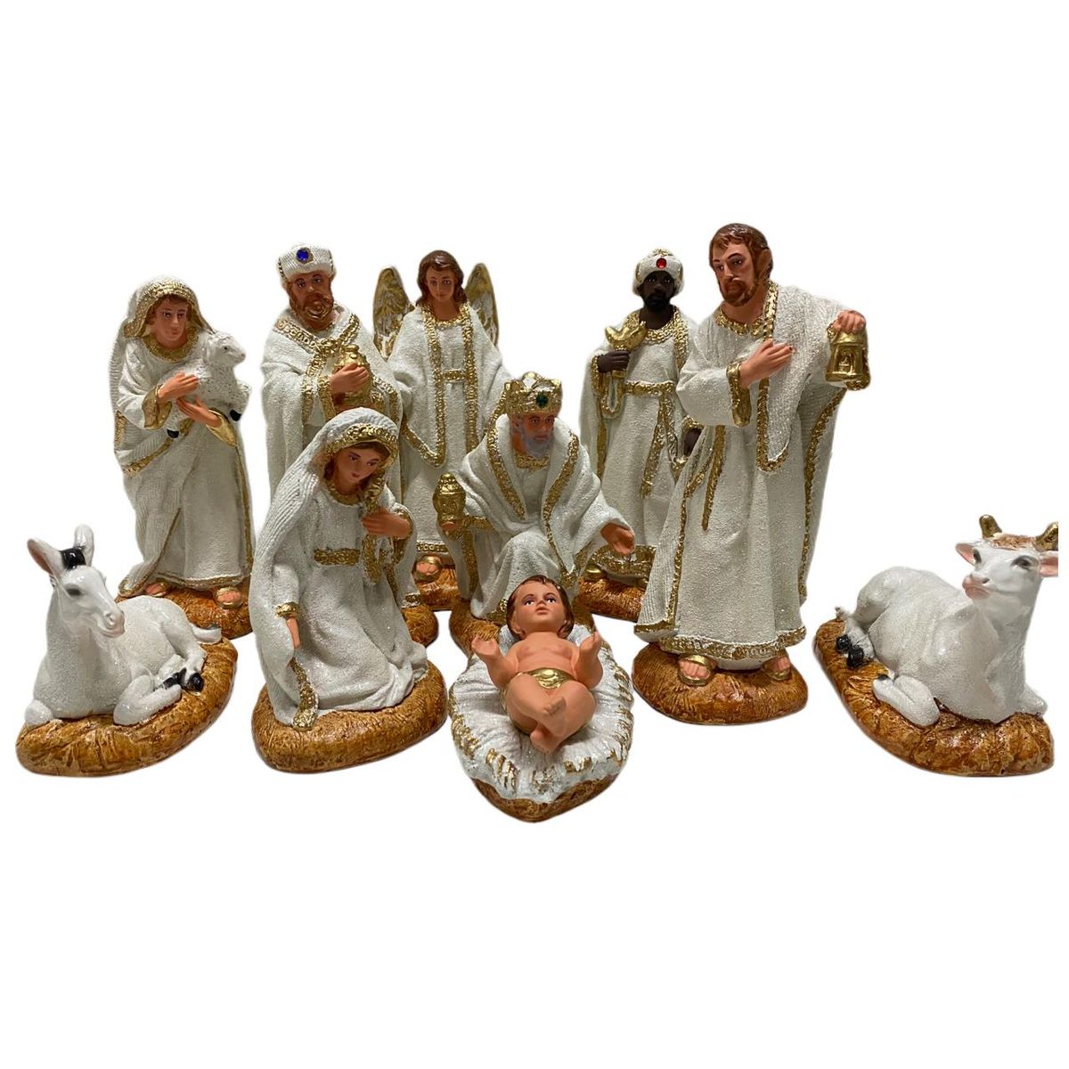 GENERICO - Nacimiento Pesebre 11 piezas blanco escarchado