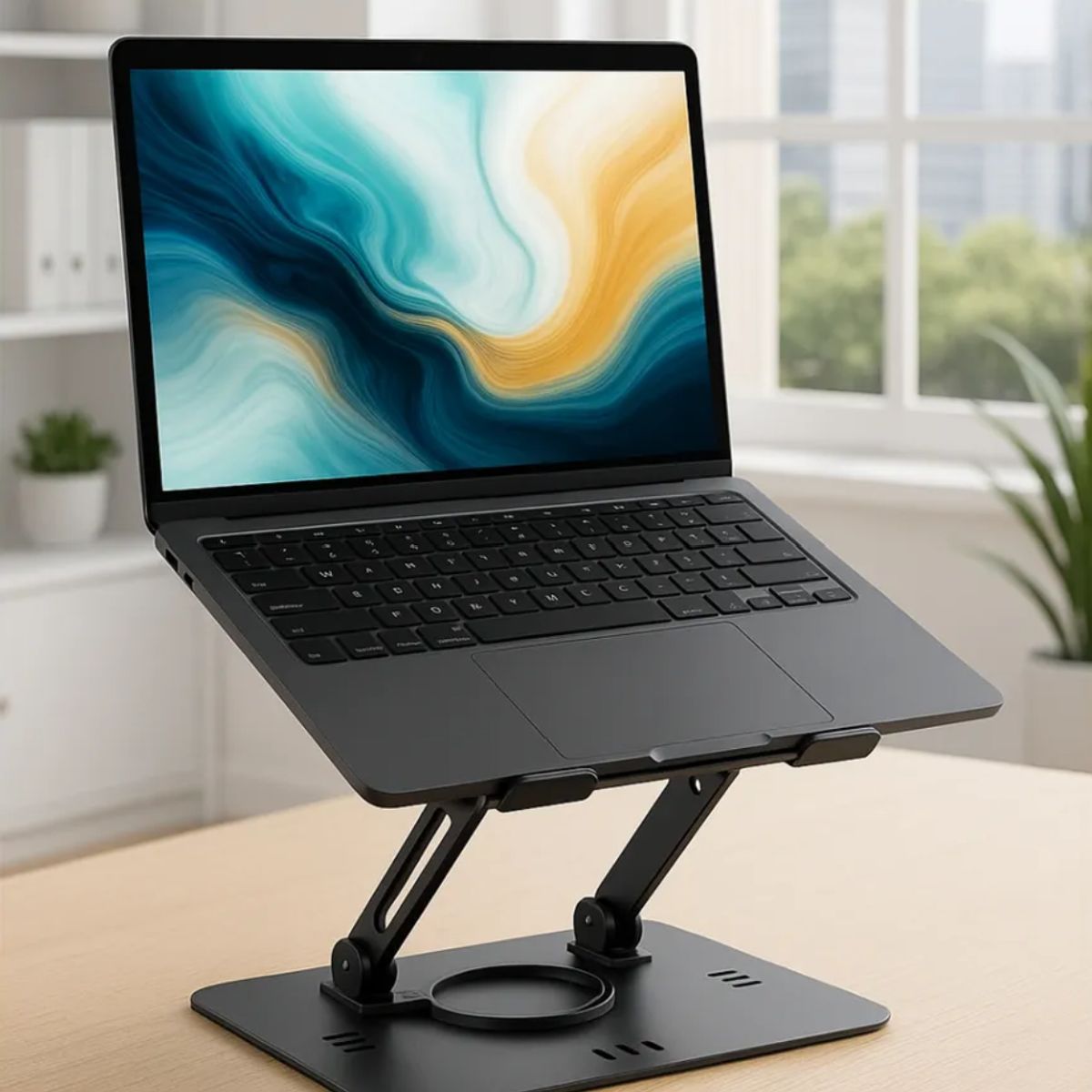 GENERICO - SOPORTE BASE LAPTOP TABLET ROTACIÓN GIRO 360° REGULABLE PORTÁTIL PLEGABLE ALEACIÓN PREMIUM NEGRO