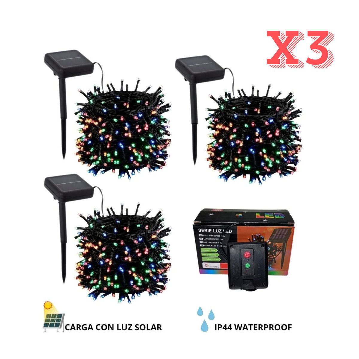OEM - luz X3 con Panel Solar Navideño de 10 Metros IMPORTADO