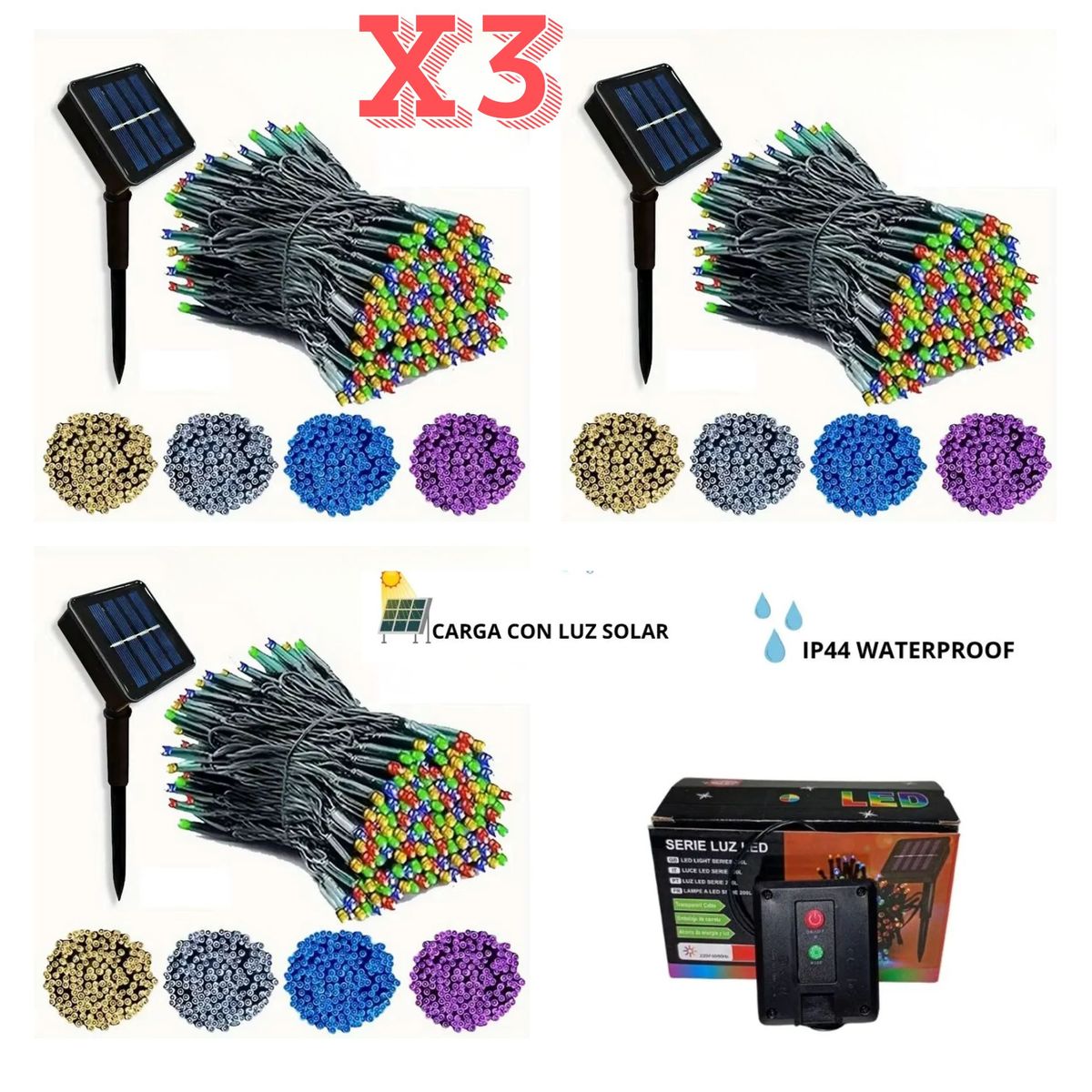 OEM - luz X3 con Panel Solar Navideño de 10 Metros TENDENCIA