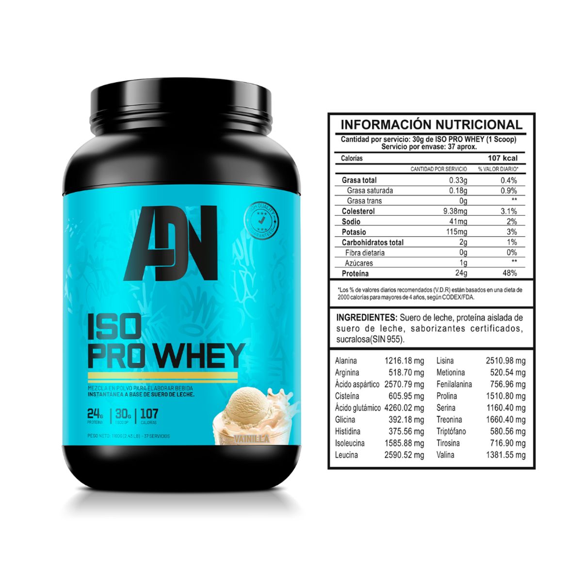 ADN - Iso Pro Whey 1.1 kg Proteina Isolatada ADN - Vainilla + Creatina ADN 250 G