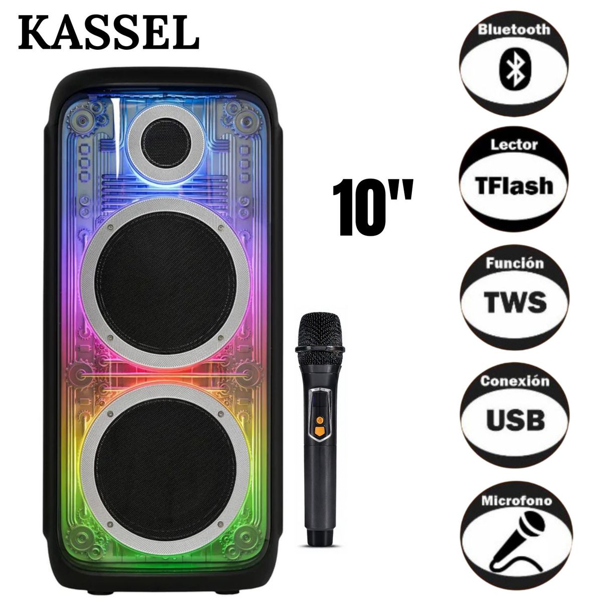 GENERICO - Parlante Torre Portátil Kassel K2103 02 Boufer de 10 Pulgadas Luces RGB