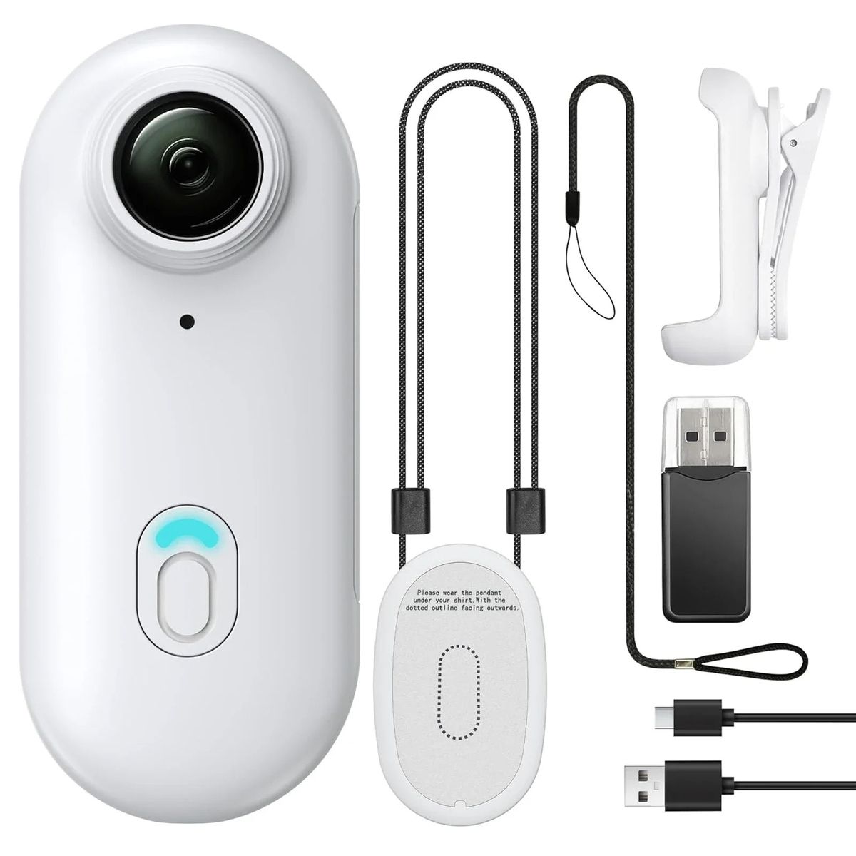 GENERICO - Mini Cámara Corporal Discreta Grabación Oculta Full Kit Clip White