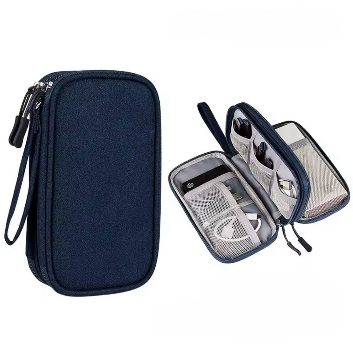 GENERICO - Estuche Organizador Porta Cable Cargador Mediano Doble Capa Azul