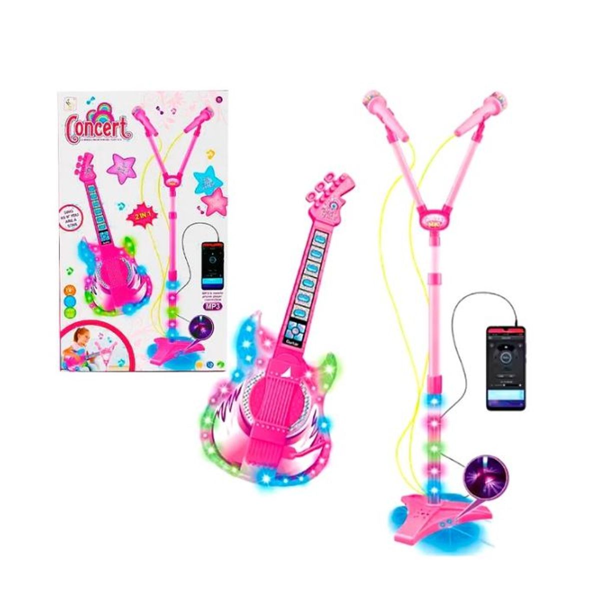 GENERICO - Set Guitarra con Doble Microfono Musical Luces y Entrada Para Celular