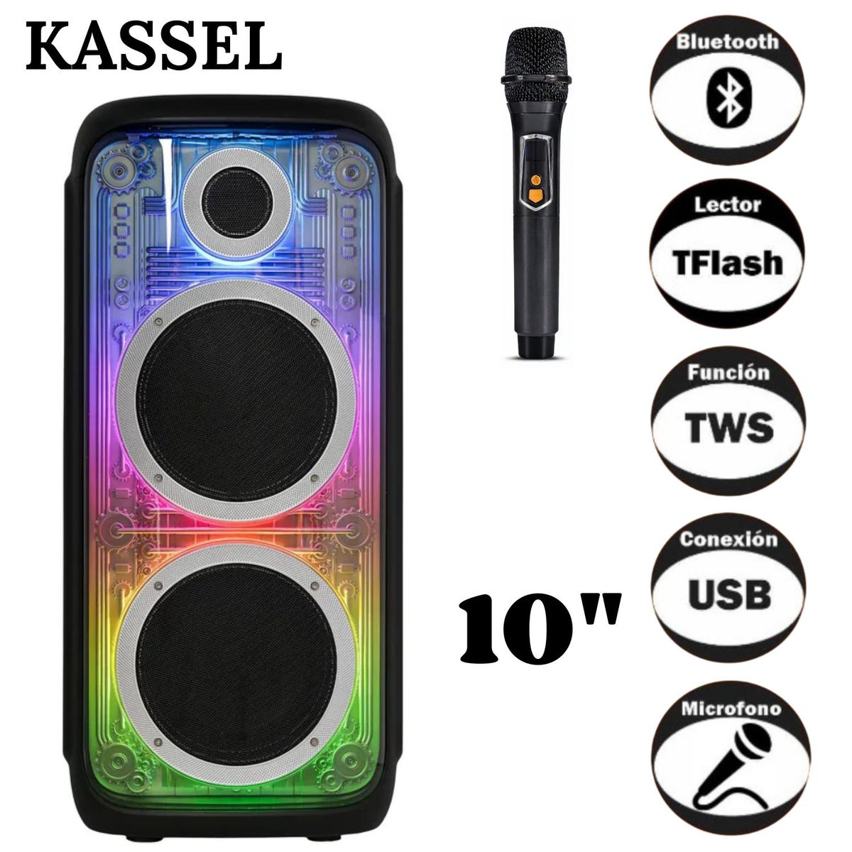 GENERICO - Parlante Torre Portátil K2103 USB BT TWS LUCES RGB Micrófono