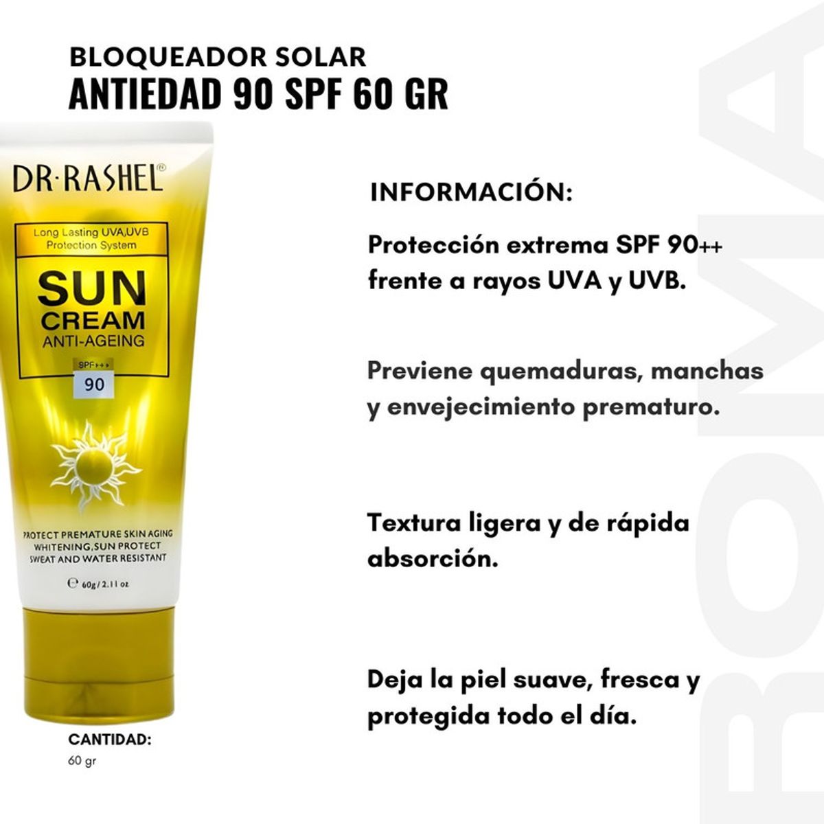 GENERICO - PACK 3 BLOQUEADOR SOLAR ANTIEDAD 90SPF 60G DR RASHEL