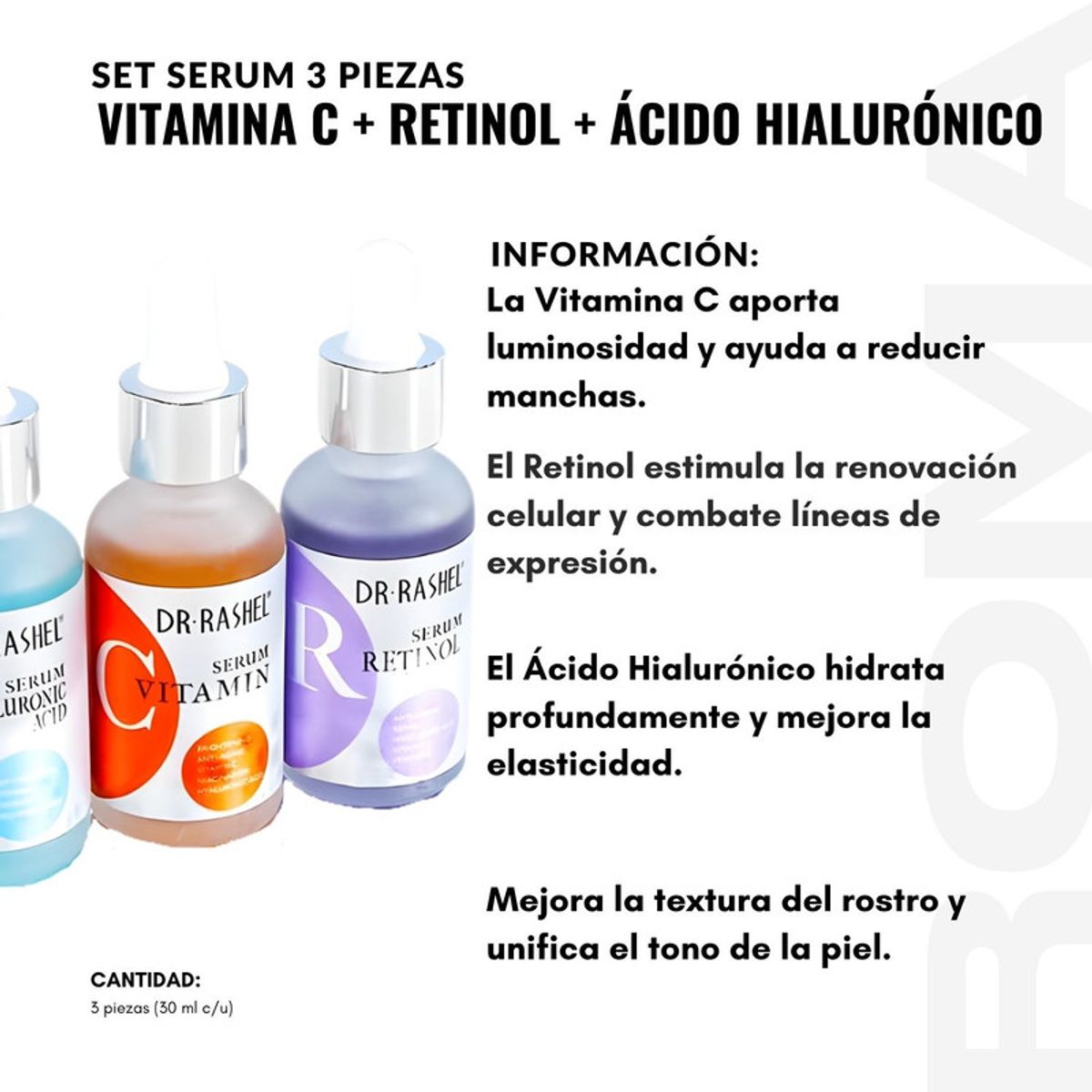 GENERICO - PACK 2 SET SERUM 3 PIEZAS VITAMINA C RETINOL AC HIALURÓNICO
